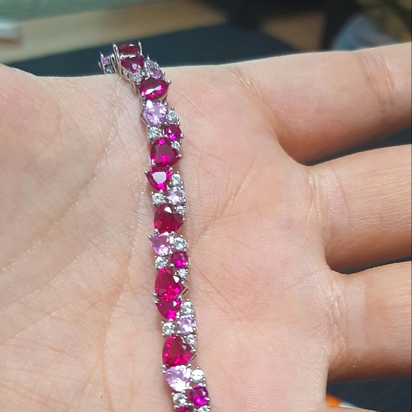 Pink Ruby & Sapphire Stones Sterling Silver Bracelet - Picture 5 of 15